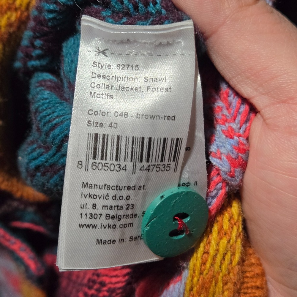 IVKO WOMENS Wool Collar Cardigan Sweater SZ 40 Med Knit Forest Motifs Jacket - Picture 7 of 10
